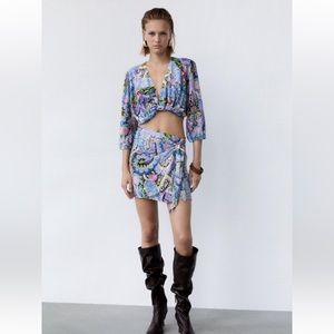 2 piece set Eclectic, colorful Paisley, crop top and wrap skirt